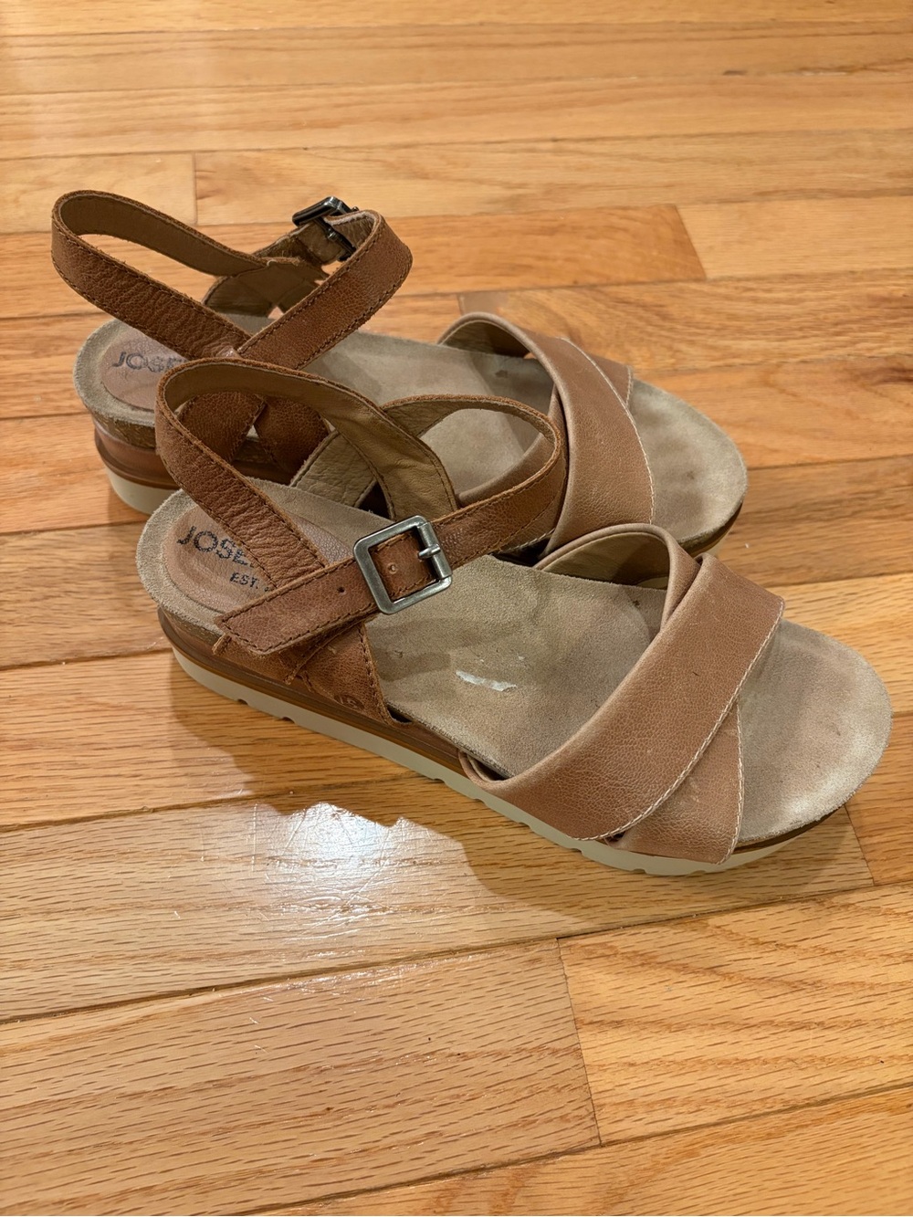 Josef Seibel Belluno Brown Leather Crisscross Platform Sandals EU 36/US 5 1/2